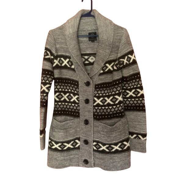 Sansara Fair Isle Cardigan Sweater Gray Women’s Small - Picture 1 of 5